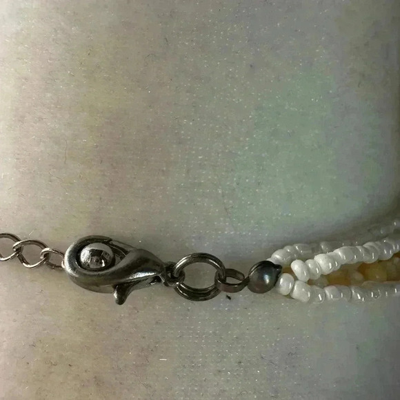Abalone pendant on white and cream multi strand necklace 17” - Picture 3 of 3